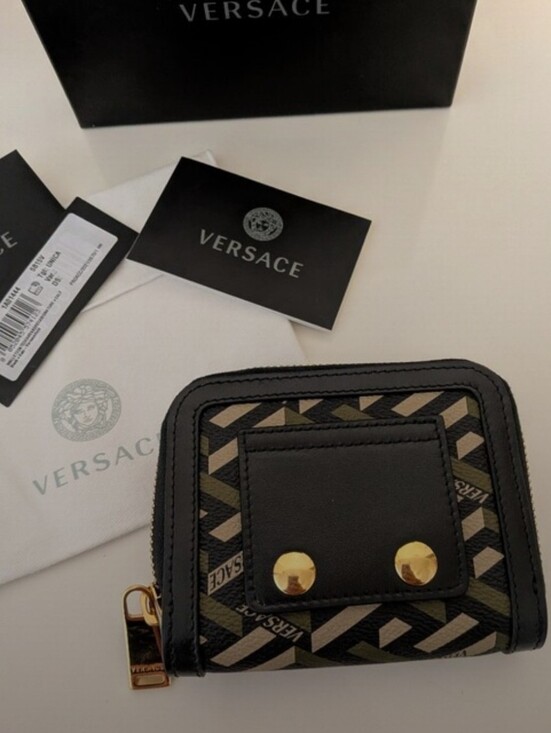 Versace Handbags - Versace Black and Gold Geometric Zip Wallet/ Bnwt